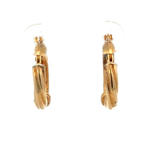 9ct yellow gold hoop earrings with a simple, classic design, weighing 1.5g, shown in a close-up image.