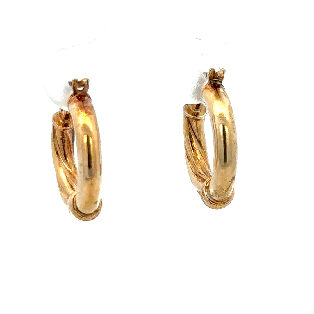9ct yellow gold hoop earrings, lightweight 1.5g, with smooth circular design, unbranded jewelry accessory for pierced ears.