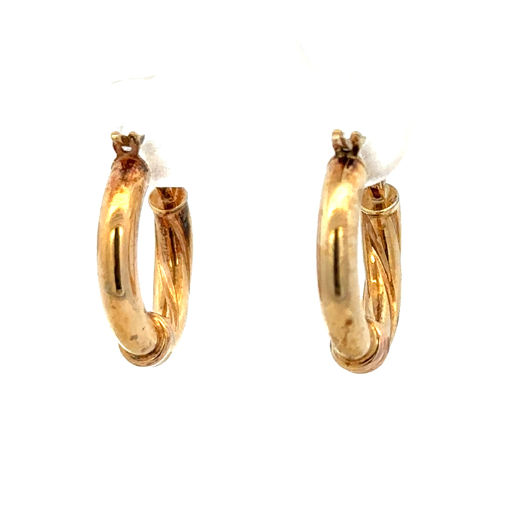 9ct yellow gold hoop earrings, 1.5g, unbranded, classic round design with polished finish, suitable for everyday wear.