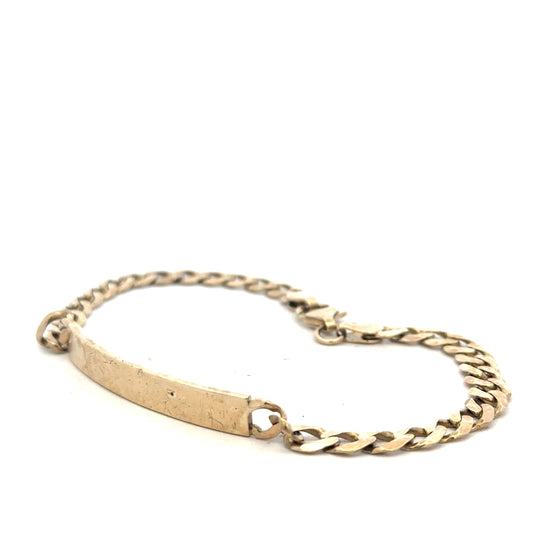 9ct yellow gold ID bracelet with a smooth polished finish, weighs 11.6g, unbranded jewelry accessory.