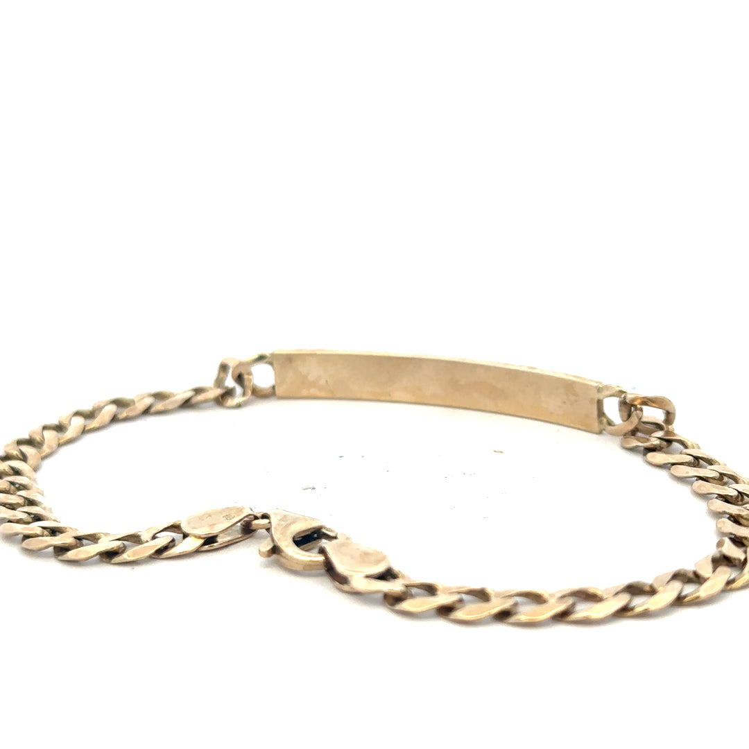 9ct yellow gold ID bracelet weighing 11.6g with a sleek design and polished finish, unbranded jewelry accessory.
