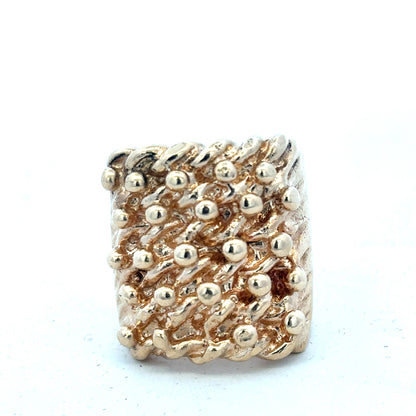 9ct yellow gold keeper ring, unbranded, showcasing a polished gold band with a secure clasp, weight 61.1 grams.