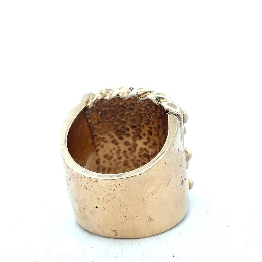 9ct yellow gold keeper ring weighing 61.1 grams, unbranded, with a smooth polished finish and simple band design.