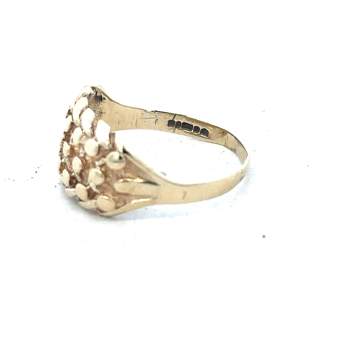9ct yellow gold keeper ring in size P1/2, featuring a smooth band with a secure clasp, unbranded jewelry accessory.