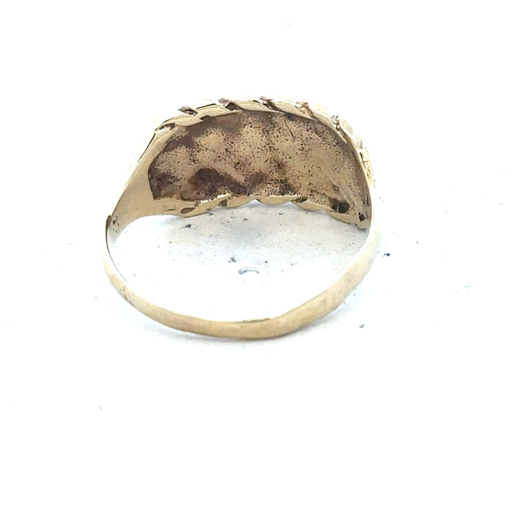 9ct yellow gold keeper ring size P1/2, unbranded, showcasing a smooth band and secure ring design.