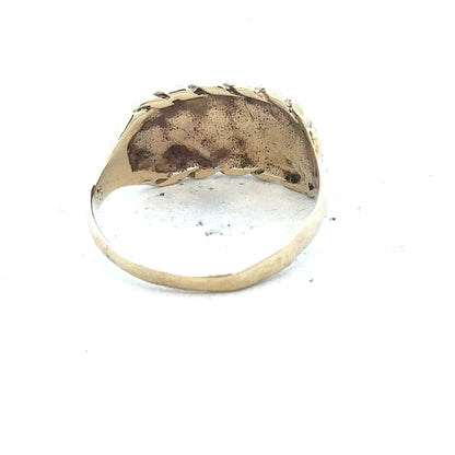 9ct yellow gold keeper ring size P1/2, unbranded, showcasing a smooth band and secure ring design.