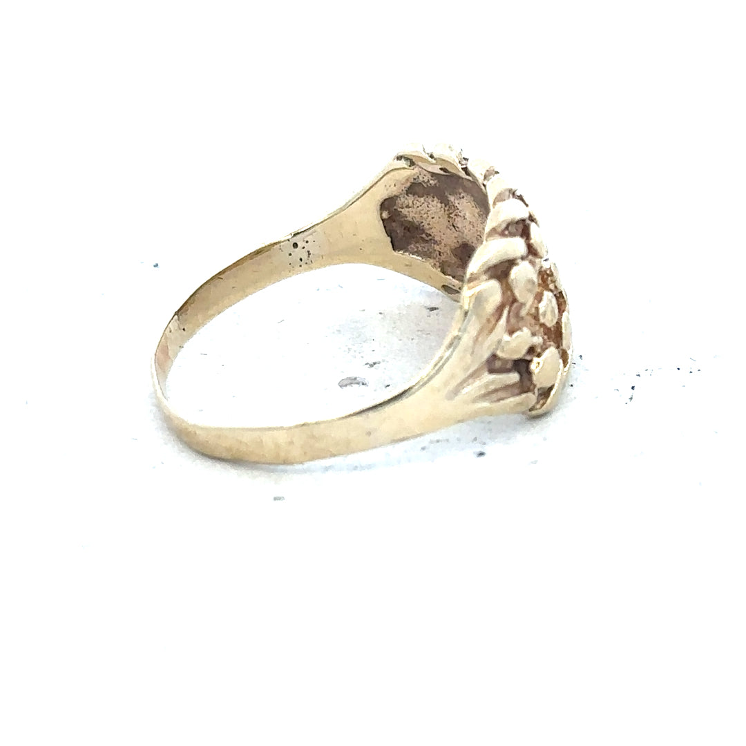 9ct yellow gold keeper ring in size P1/2 with a smooth band, unbranded, designed for secure finger fit.