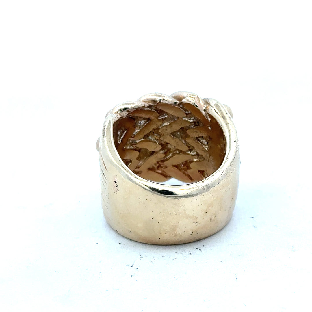 9ct yellow gold keeper ring in size W, featuring a smooth band and classic design, unbranded jewelry.