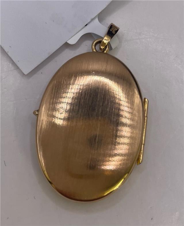 9ct yellow gold locket pendant with intricate design, unbranded, featuring a polished finish and classic style.