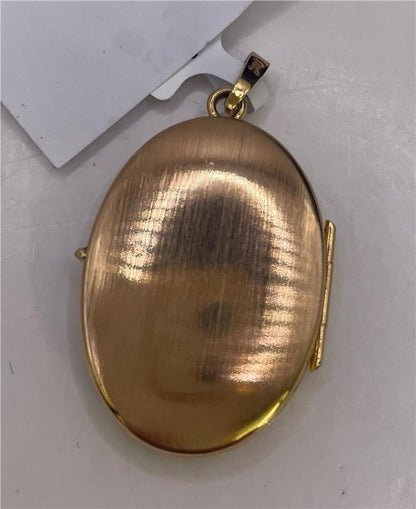 9ct yellow gold locket pendant with intricate design, unbranded, featuring a polished finish and classic style.