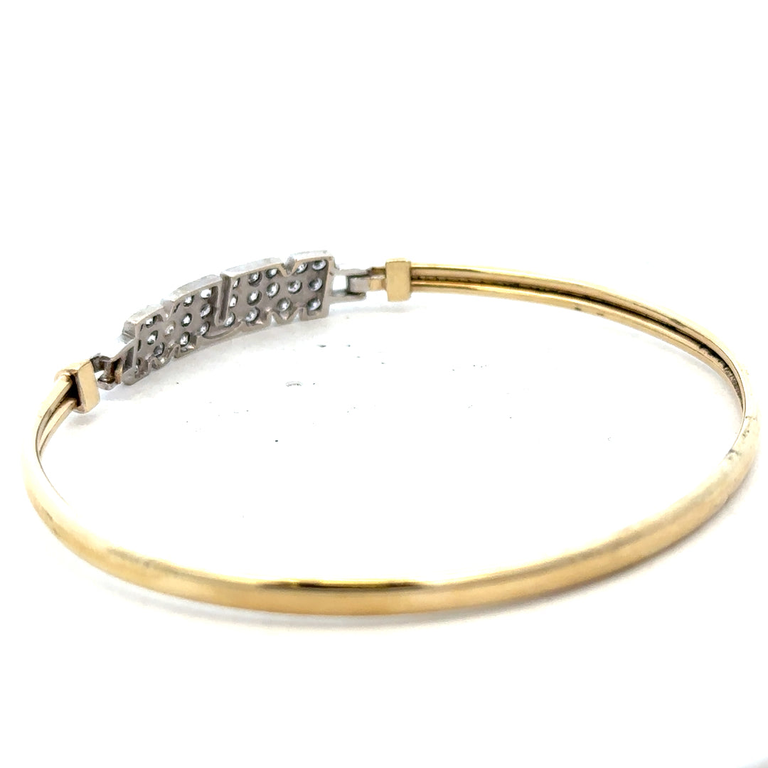 9ct yellow gold MUM bangle bracelet, unbranded, 5.3g, showcasing a sleek design and polished finish.