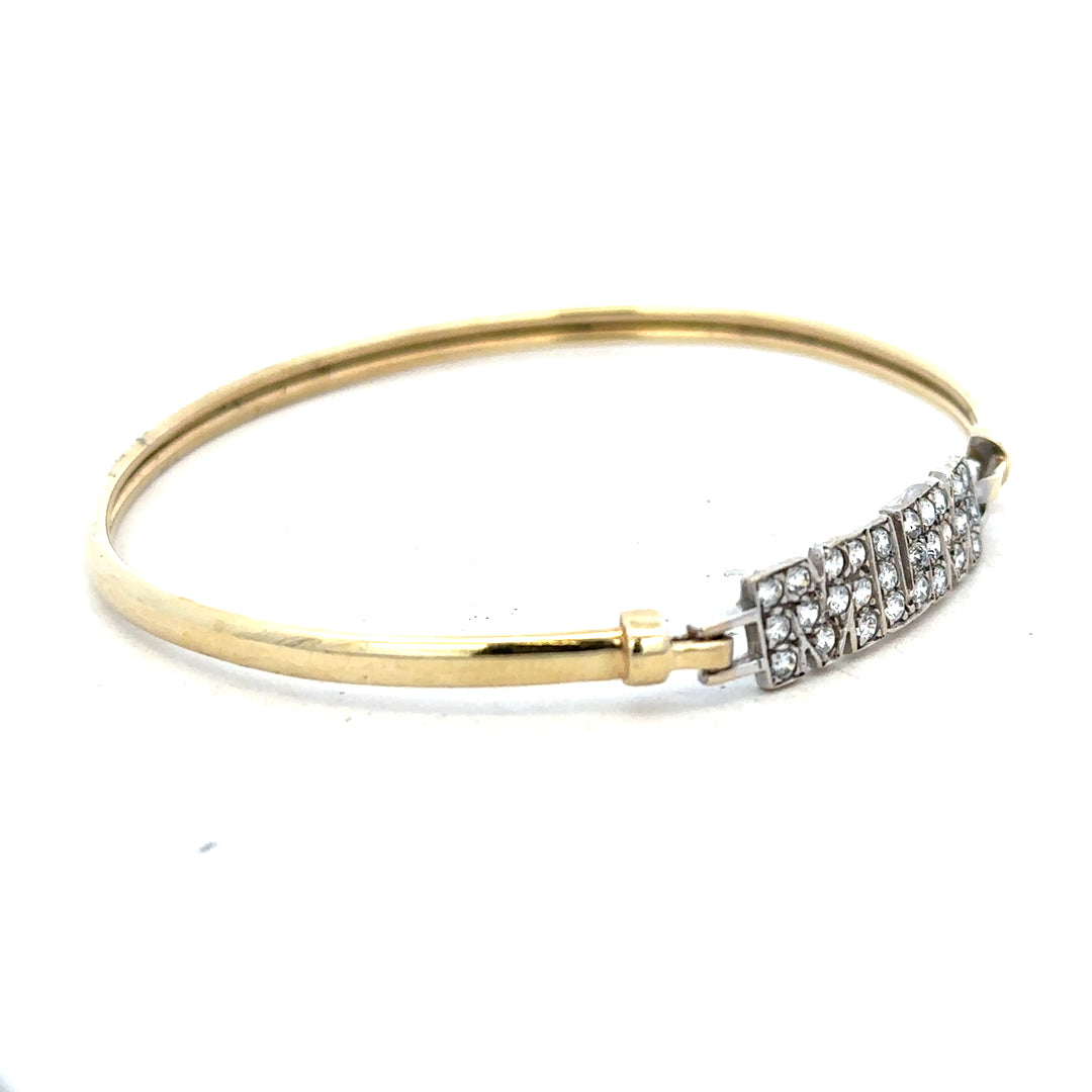 9ct yellow gold Mum bangle bracelet with a smooth design, weighing 5.3 grams, unbranded jewelry accessory.