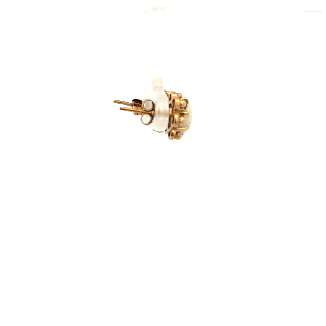 9ct yellow gold opal earrings with vibrant opal stones, weighing 2.1g, set in classic gold earrings.