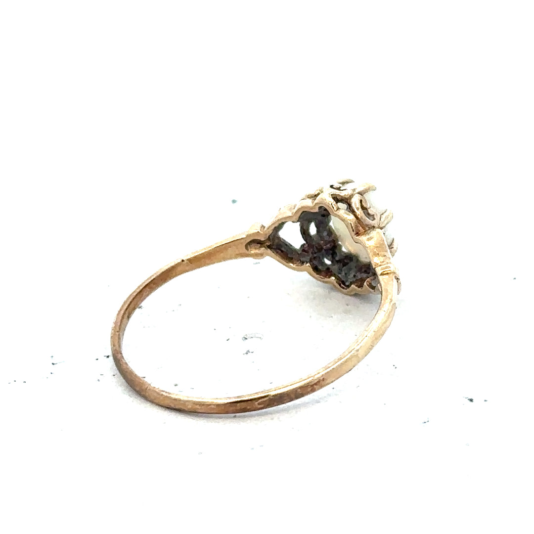 9ct yellow gold opal ring in size P, showcasing a vibrant opal gemstone set in a simple gold band.