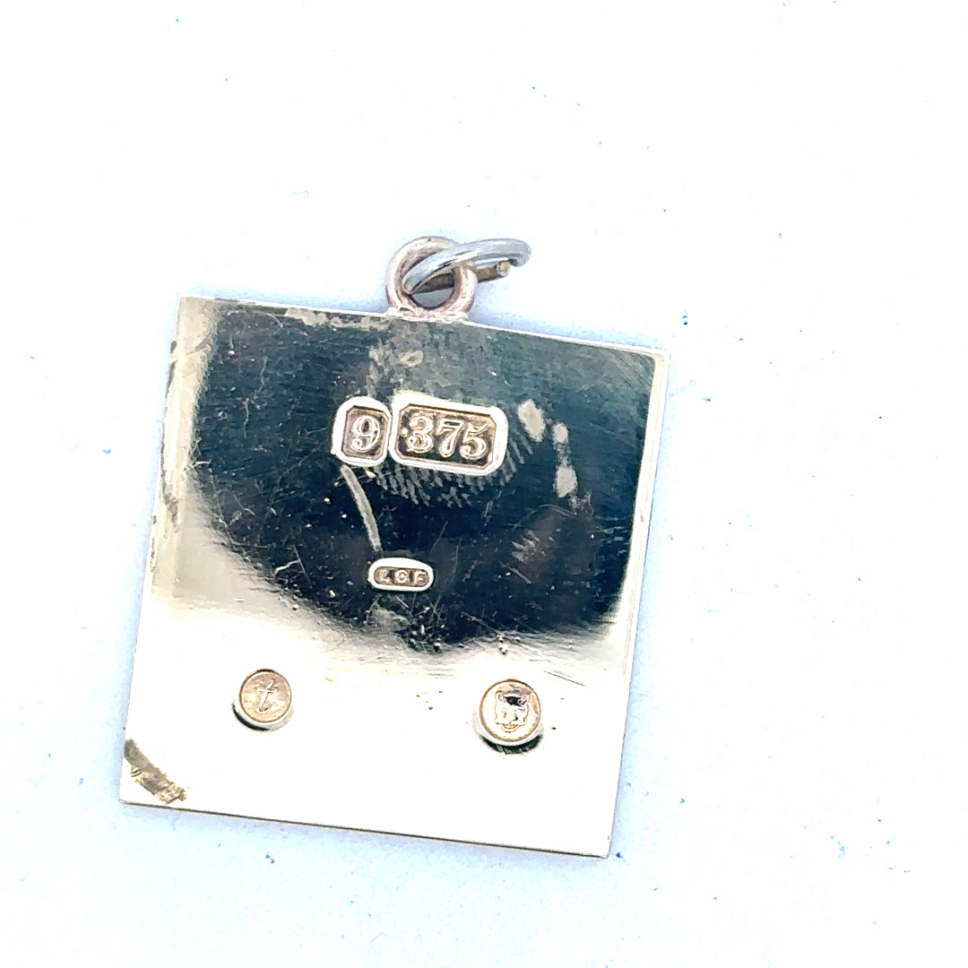 9ct yellow gold pendant weighing 9.6g, unbranded jewelry with a classic design, displayed on a neutral background.