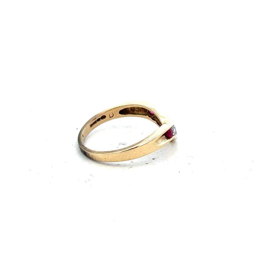 9ct yellow gold ring in size J with a smooth band, unbranded jewelry piece displayed against a neutral background.