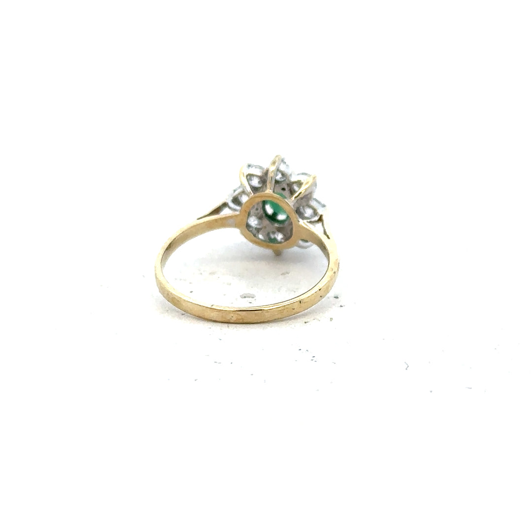 9ct yellow gold ring in size J with a smooth band, unbranded, shown from a side angle.