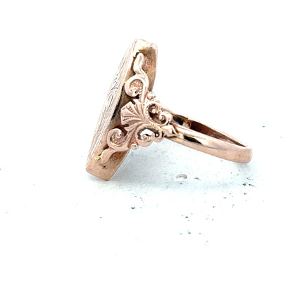 9ct yellow gold ring size J with a smooth band, unbranded jewelry piece, showcasing a polished finish and classic style.