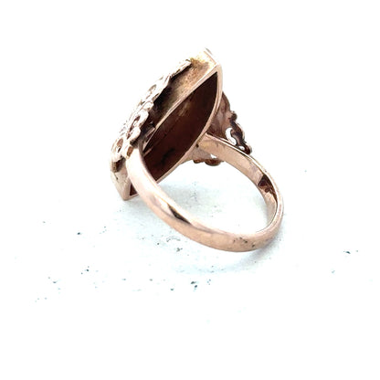 9ct yellow gold ring in size J with a smooth polished finish, unbranded jewelry piece.