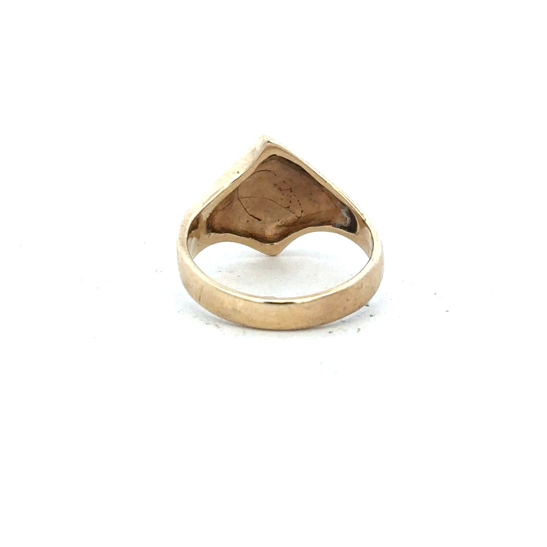 9ct yellow gold ring in size K with a smooth polished finish, unbranded, showcasing a classic elegant design.