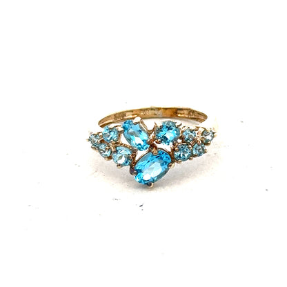 9ct yellow gold ring in size K with a smooth band, unbranded jewelry piece displayed on a neutral background.