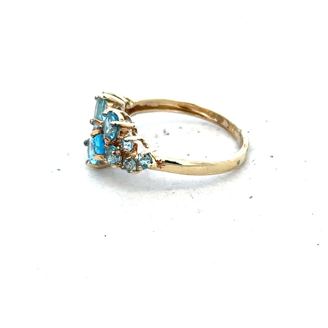 9ct yellow gold ring in size K, featuring a smooth band design, unbranded jewelry piece with a polished finish.