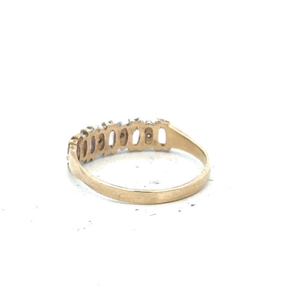 9ct yellow gold ring size K1/2 with a smooth band, unbranded jewelry, showcasing a shiny, polished finish.