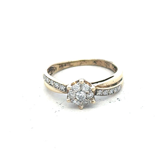 9ct yellow gold ring in size L with a simple band, unbranded, featuring a polished finish and classic design.