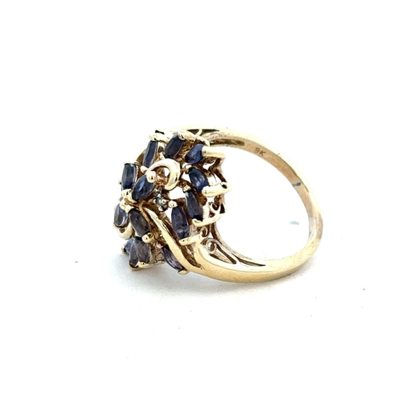 9ct yellow gold ring in size L with a simple, polished design, unbranded jewelry item displayed clearly.