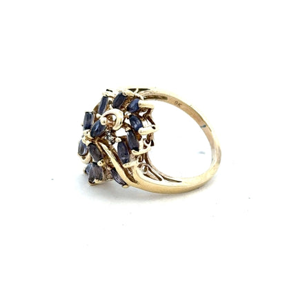 9ct yellow gold ring in size L with a simple, polished design, unbranded jewelry item displayed clearly.
