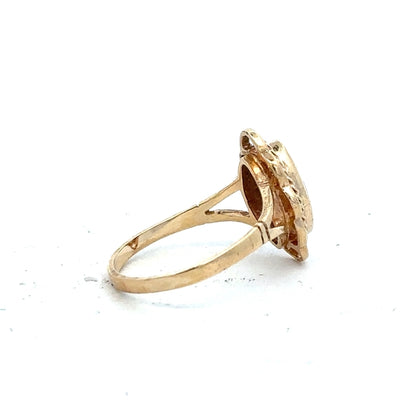 9ct yellow gold ring size L with simple band design, unbranded jewelry piece, shown from a side view on a plain background.