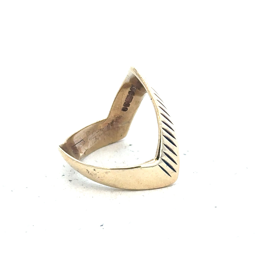 9ct yellow gold ring in size L1/2 with a smooth band, unbranded jewelry piece on a neutral background.