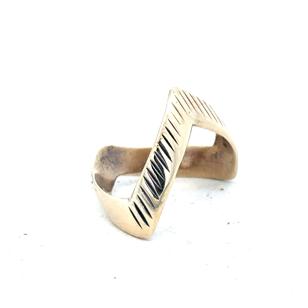 9ct yellow gold ring in size L 1/2 with a smooth band, unbranded, shown on a plain background.