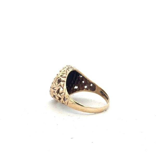 9ct yellow gold ring in size L1/2, featuring a smooth band and simple design, shown in a close-up image.