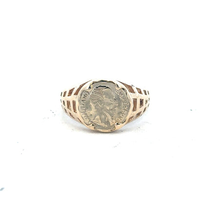 9ct yellow gold ring size M 1/2, unbranded jewelry, close-up of smooth gold band with polished finish.