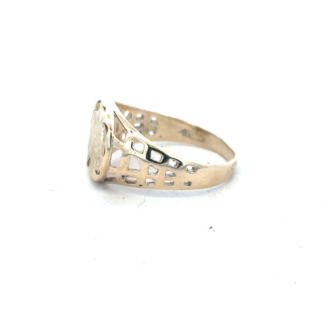 9ct yellow gold ring in size M 1/2 with a smooth band, featuring a simple, elegant design. Unbranded jewelry image.