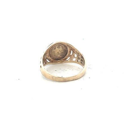 9ct yellow gold ring in size M 1/2, unbranded, featuring a smooth band design displayed on a plain background.
