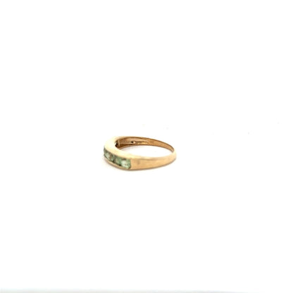 9ct yellow gold ring in size M, unbranded, with a smooth polished finish, shown in a close-up image.