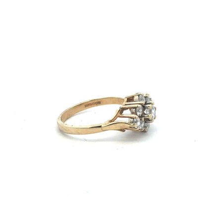 9ct yellow gold ring in size M with a smooth polished finish, unbranded jewelry displayed on a neutral background.
