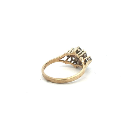 9ct yellow gold ring in size M with a smooth band, unbranded jewelry, shown from a front view with a plain background.