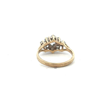 9ct yellow gold ring in size M with a smooth polished finish, unbranded jewelry, shown on a plain background.