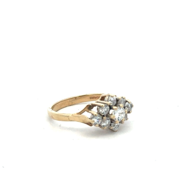 9ct yellow gold ring size M, unbranded jewelry piece with a smooth band, shown in close-up image.