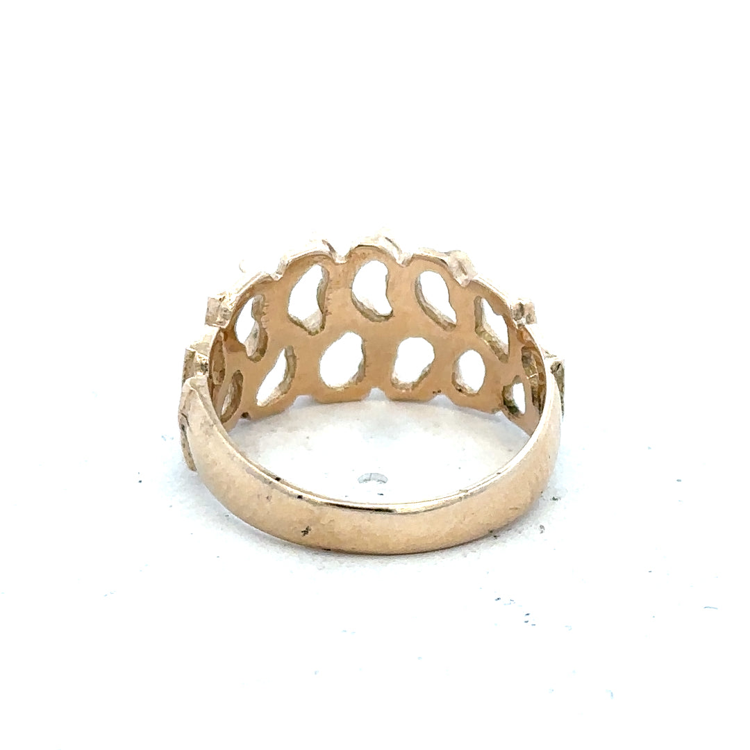 9ct yellow gold ring in size M with a smooth band, unbranded, shown on a plain background.