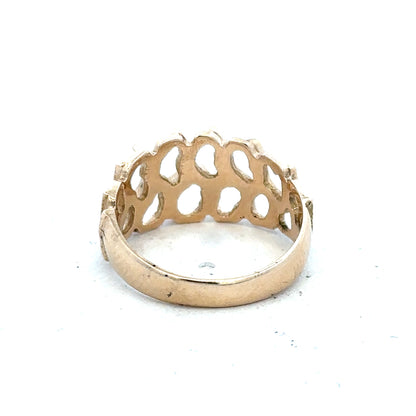 9ct yellow gold ring in size M with a smooth band, unbranded, shown on a plain background.