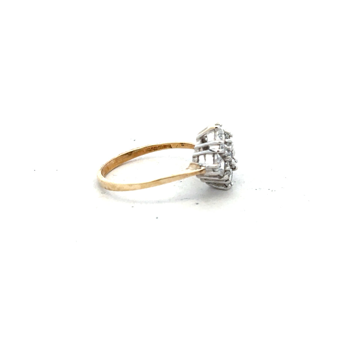 9ct yellow gold ring in size M with a smooth polished finish, unbranded jewelry displayed on a plain background.