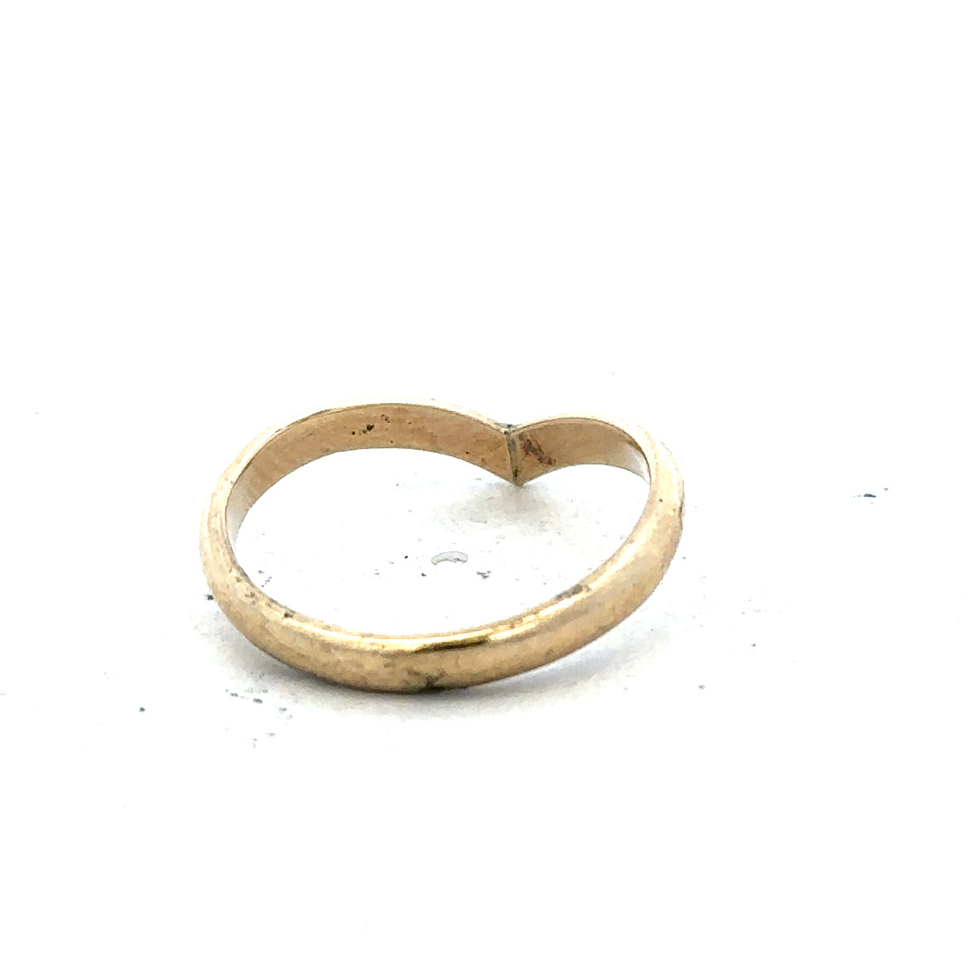 9ct yellow gold ring size M with a smooth polished finish, unbranded jewelry piece displayed on a plain background.