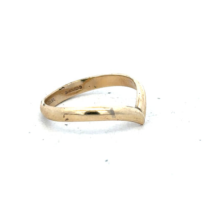 9ct yellow gold ring in size M with a smooth band, unbranded jewelry, displayed on a neutral background.