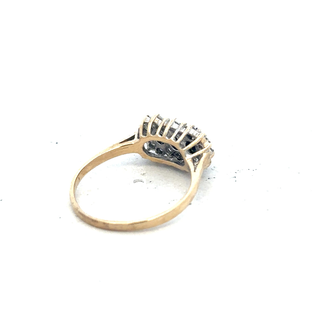 9ct yellow gold ring in size M with a smooth band, unbranded, shown on a plain background.