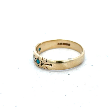 9ct yellow gold ring in size M with a smooth polished finish, unbranded jewelry displayed on a plain background.