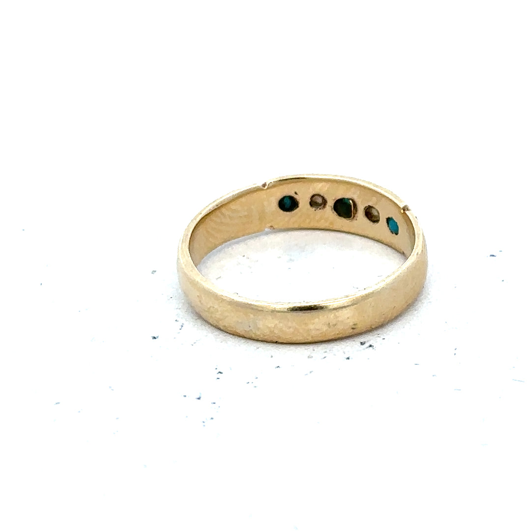 9ct yellow gold ring in size M featuring a smooth band design, unbranded jewelry piece.